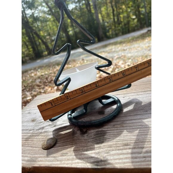 Christmas Tree Tea Light Holder Rustic Wrought Iron Green Blue Candle Stand - Picture 8 of 11